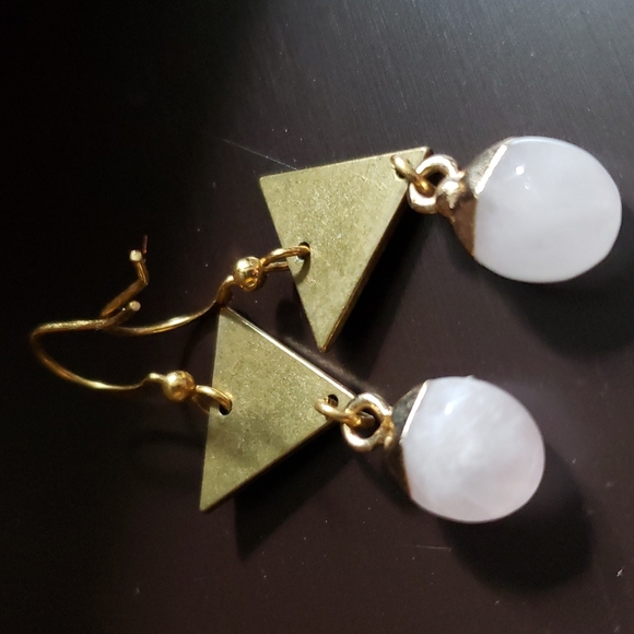💓Pre-loved Rose Quartz Gold plated dangle earrin - Picture 2 of 3